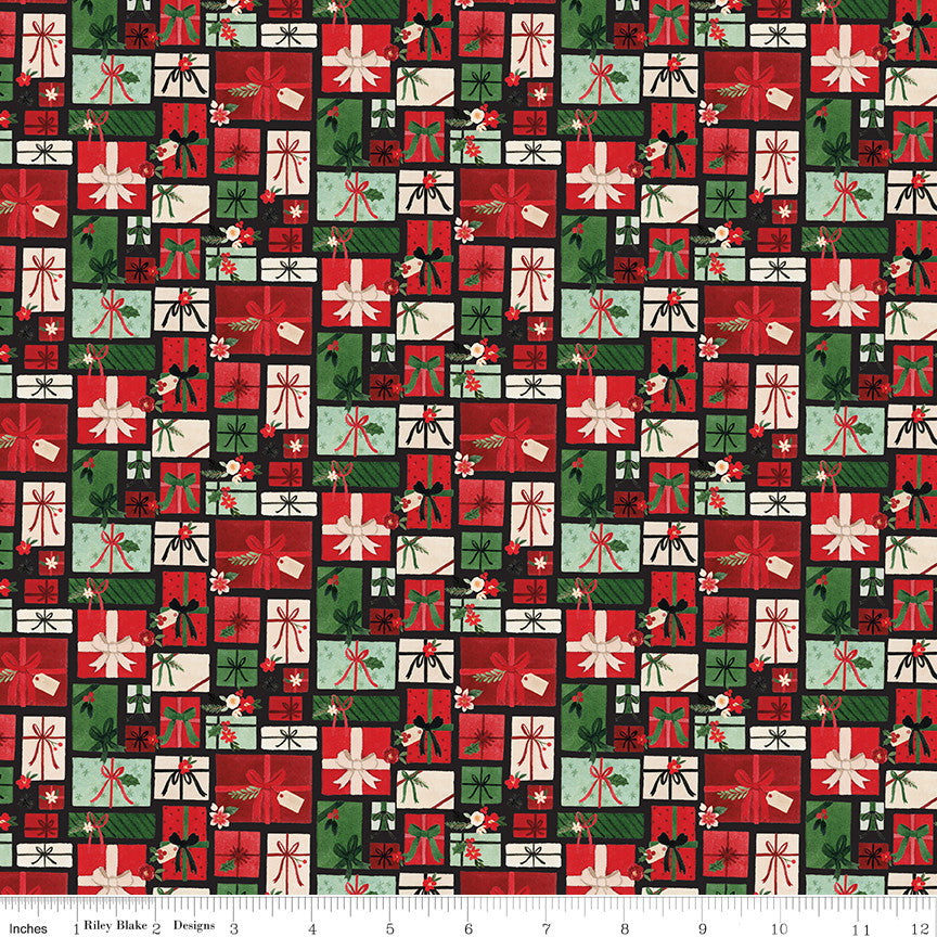 Charming Christmas Pretty Presents Black Yardage by Kelsey Carlson for Riley Blake Designs | C16352-BLACK