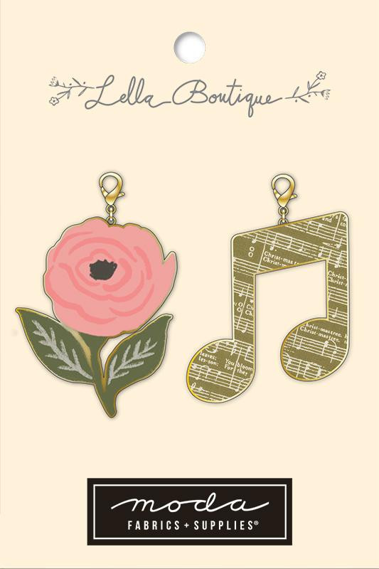 Berry and Pine Posy Music Note Zipper Pull | Christmas Zipper Pull | LB190