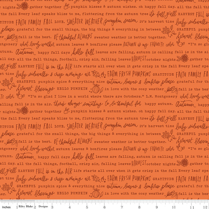 Happy Fall Days Autumn Words Orange Yardage by Kelsey Carlson for Riley Blake Design | C16342-ORANGE