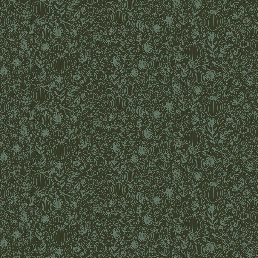Happy Fall Days Floral Outline Hunter by Kelsey Carlson for Riley Blake Design | C16344-HUNTER