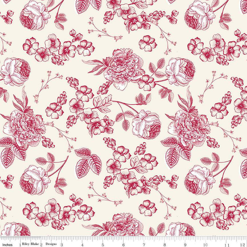 Heirloom Red Line Floral Cream Yardage by My Mind's Eye for Riley Blake Designs | C14341 CREAM