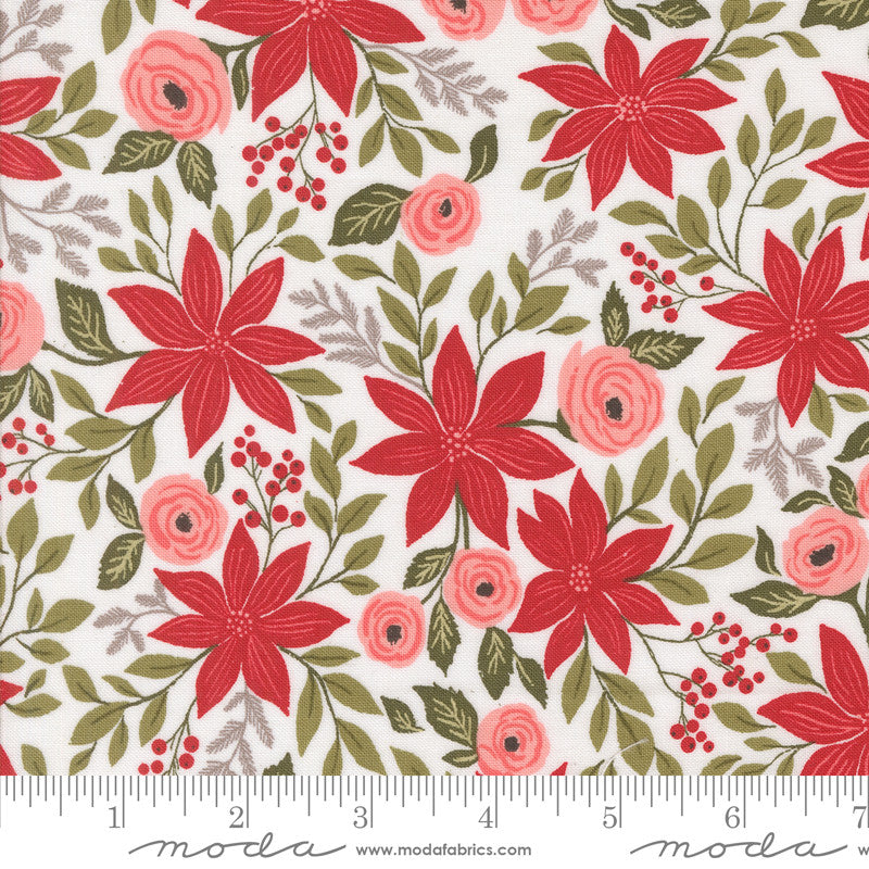 Berry And Pine Poinsettia Party Snow Yardage by Lella Boutique for Moda Fabrics | 5240 11
