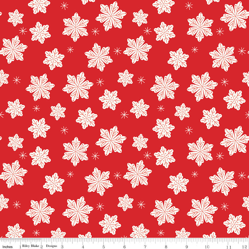 Designer Flannel Snowflakes Red Yardage by My Mind's Eye for Riley Blake Designs | F16524-RED