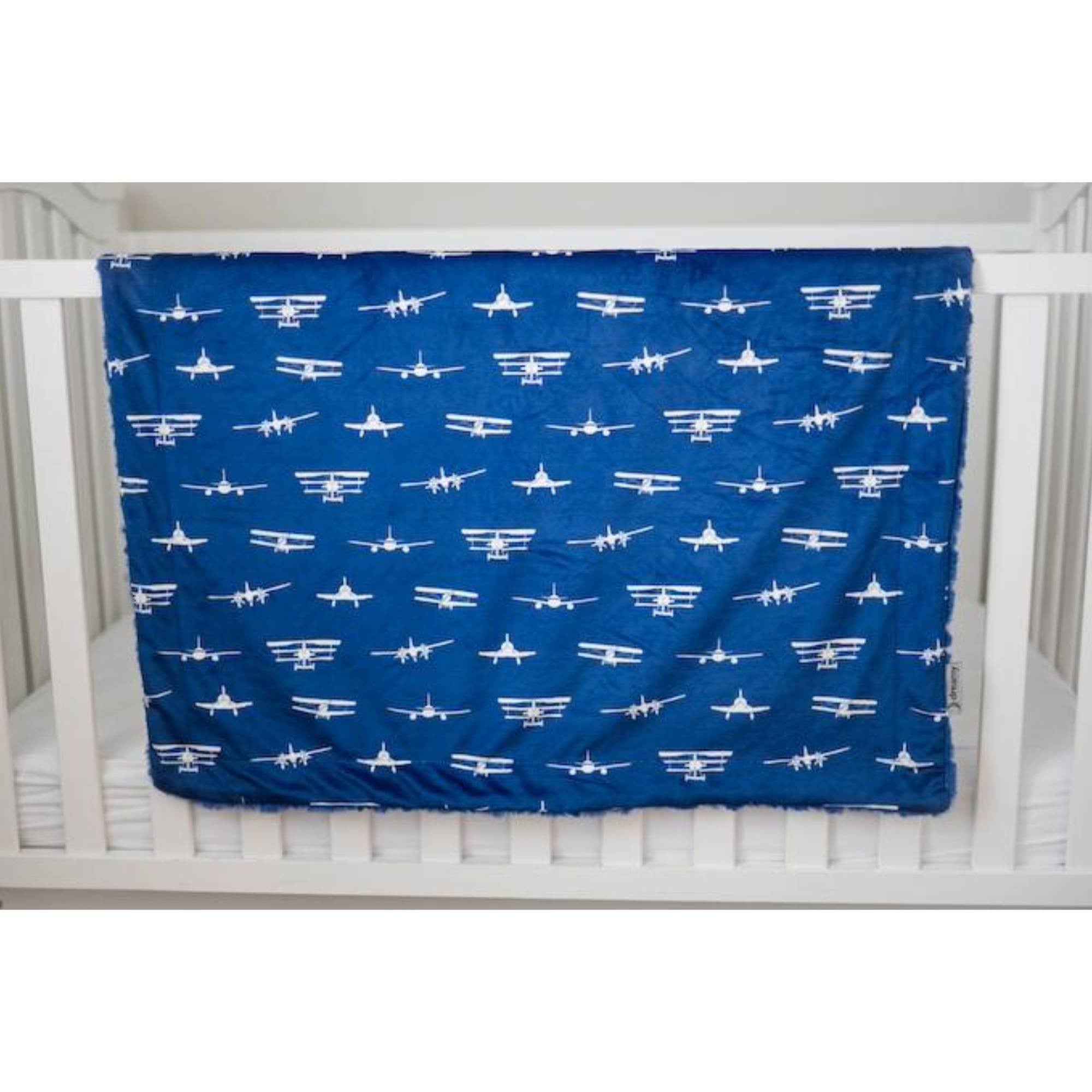 Airplane Baby Minky Blanket by Dreamy Blankets | Airplanes Take Flight Navy | Premium Soft Minky Blanket | Baby Blanket Size 32" x 36"