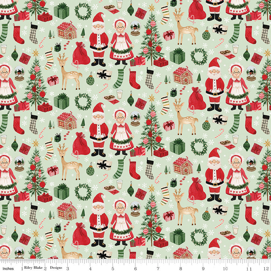 Charming Christmas Santa & Mrs. Claus Mint Yardage by Kelsey Carlson for Riley Blake Designs | C16351-MINT