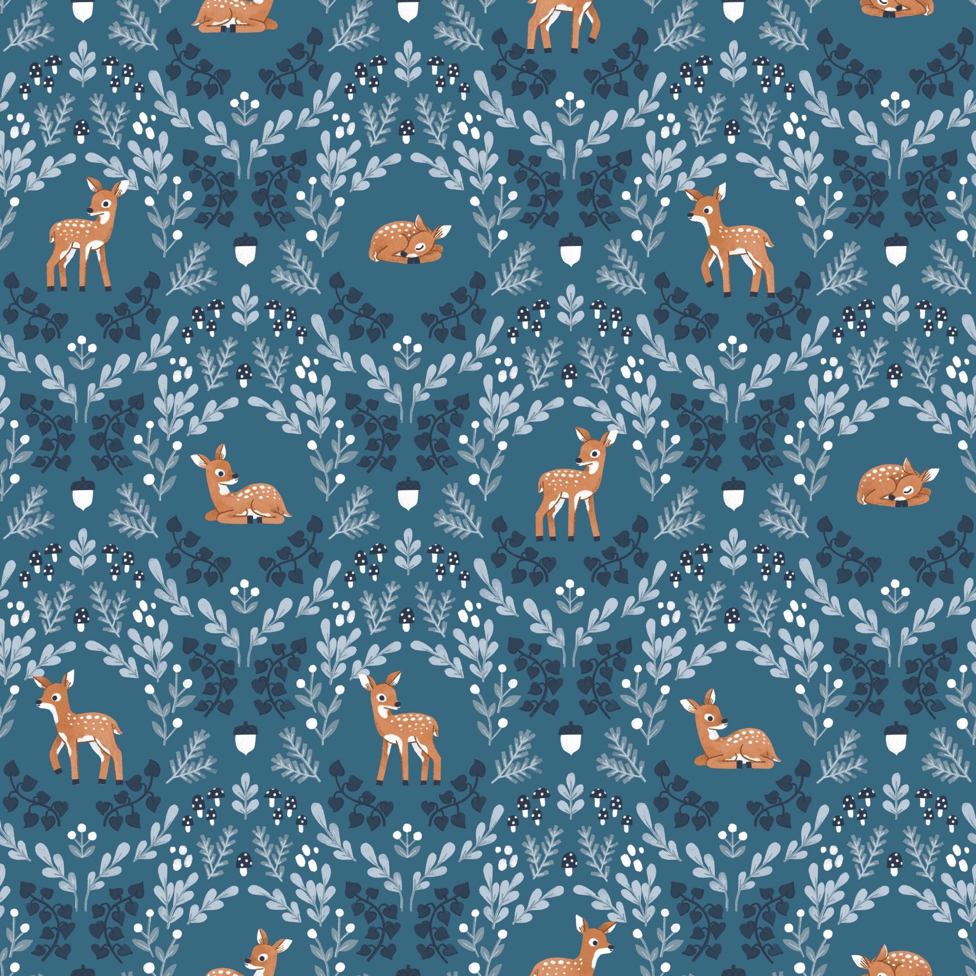 Twilight Creatures Wild Fawns Blue Yardage by Natàlia Juan Abelló for Riley Blake Designs | C15361-BLUE