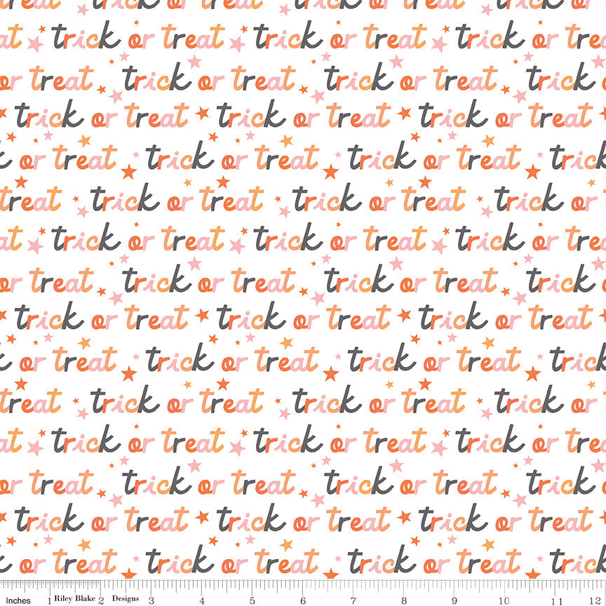 PRESALE Hey Pumpkin Trick or Treat White Yardage by My Mind's Eye for Riley Blake Designs | C16034-WHITE