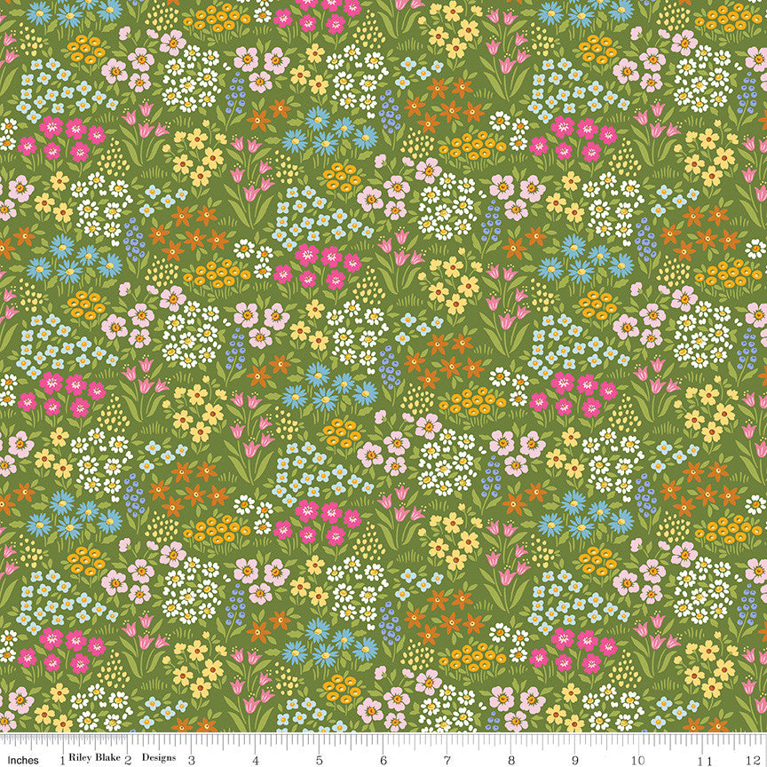 Little Darlin' Floral Fields Green Yardage by the RBD Designers for Riley Blake Designs | C16971-GREEN
