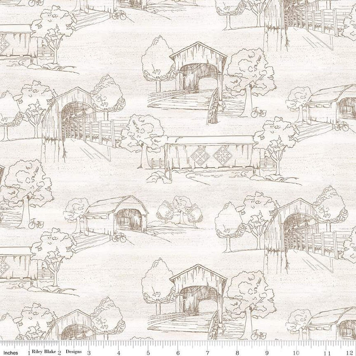 Wide Back Covered Bridges in Spring Toile White by Tara Reed for Riley Blake Designs  108" Wide Backing Fabric | WB15828-WHITE