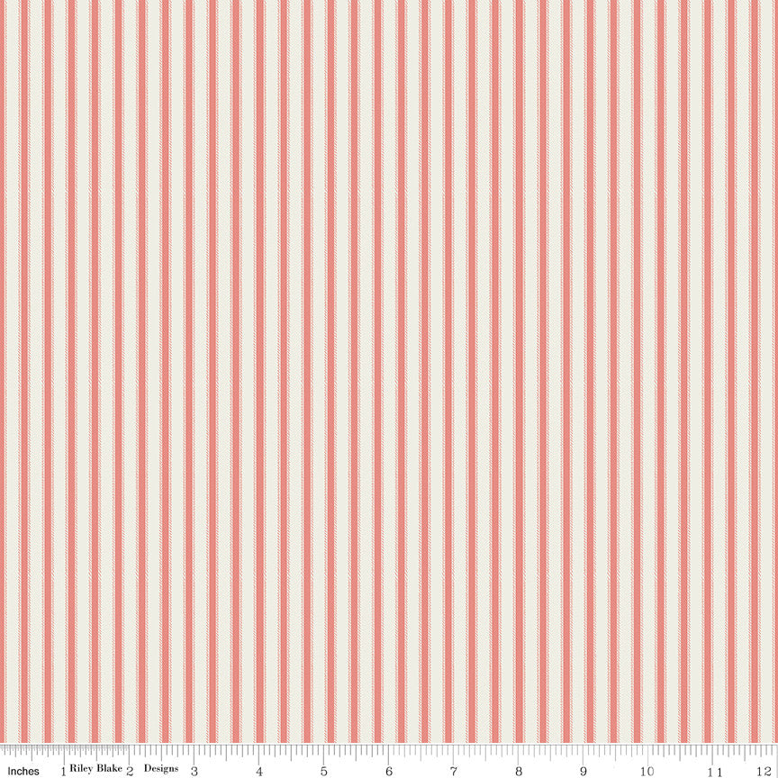 Ivy Reese Ticking Coral Yardage by Deena Rutter for Riley Blake Designs | C16605-CORAL