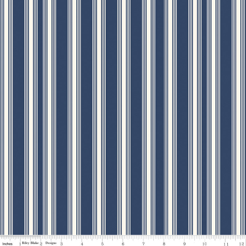 Freedom Garden Stripes Blue Yardage by My Mind's Eye for Riley Blake Designs | C15623-BLUE
