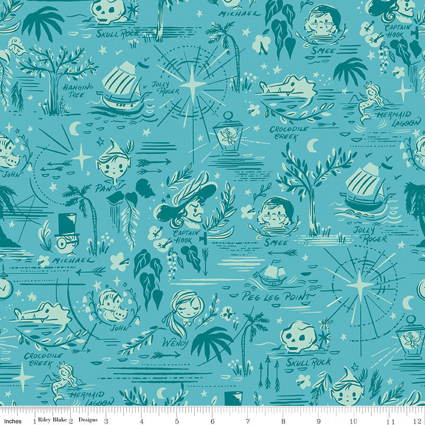 Forever Neverland Neverland Map Lagoon Yardage by Jill Howarth for Riley Blake Designs | C15902-PEACOCK