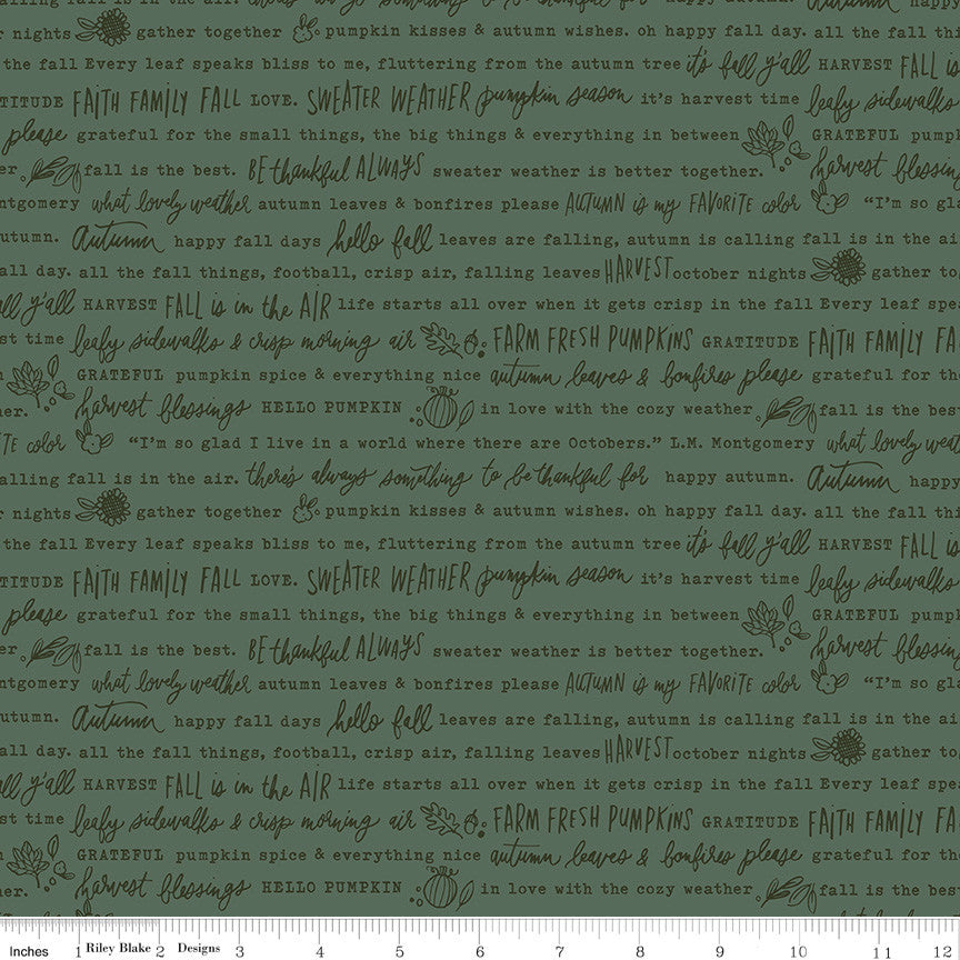 Happy Fall Days Autumn Words Green Yardage by Kelsey Carlson for Riley Blake Design | C16342-GREEN