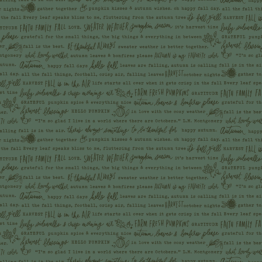 Happy Fall Days Autumn Words Green Yardage by Kelsey Carlson for Riley Blake Design | C16342-GREEN