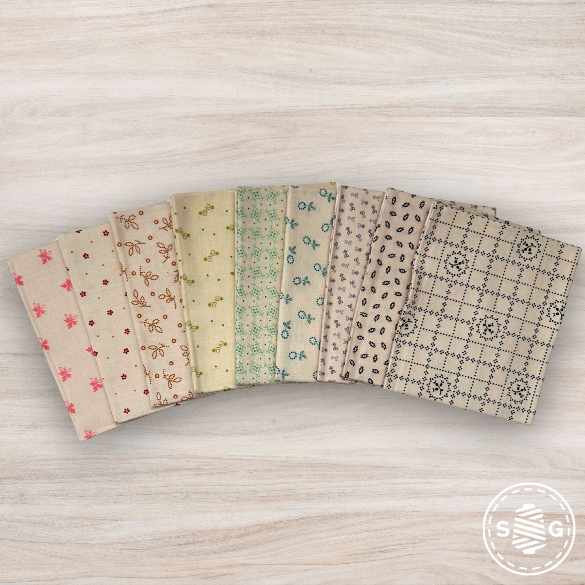 Gentler Times Custom Fat Quarter Bundle Low Volume Backgrounds by Lori Holt of Bee in My Bonnet  | 9 Fat Quarters