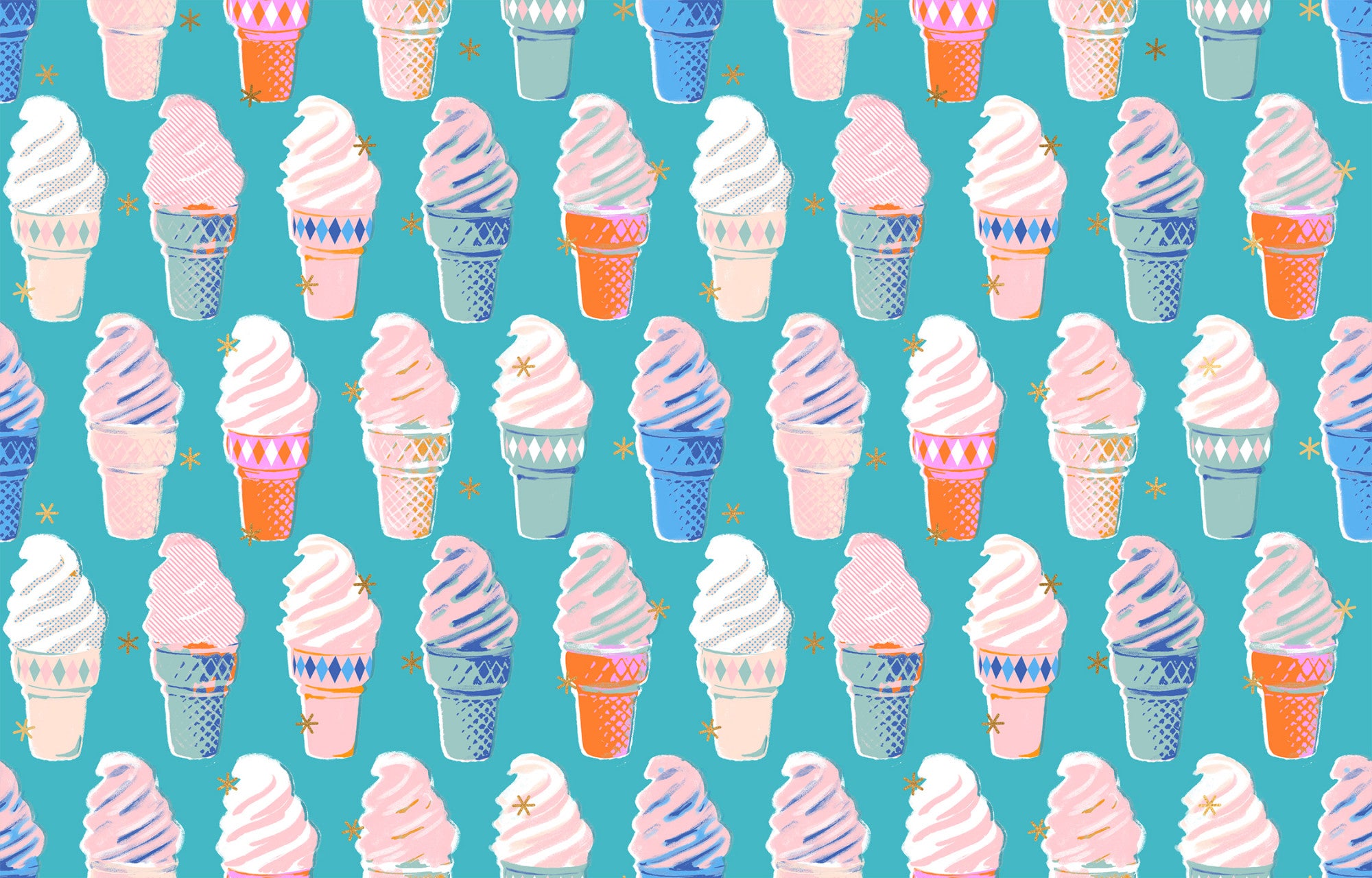 Best Day Ever Ice Cream Metallic Turquois Yardage by Melody Miller for Ruby Star Society | RS0105 17M
