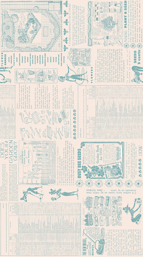 Wide Back Flower Patch Farmers Almanac Yardage by Lori Holt of Bee in My Bonnet | 108" Wide Backing | WB15576-RAINDROP