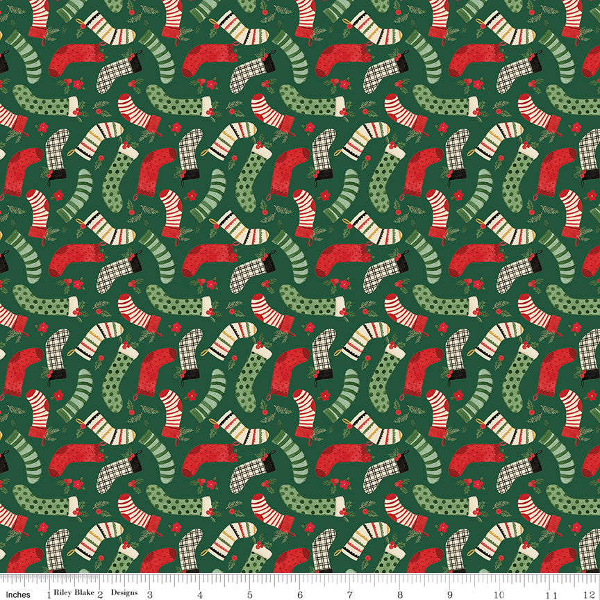 Charming Christmas Stockings Green Yardage by Kelsey Carlson for Riley Blake Designs | C16353-GREEN