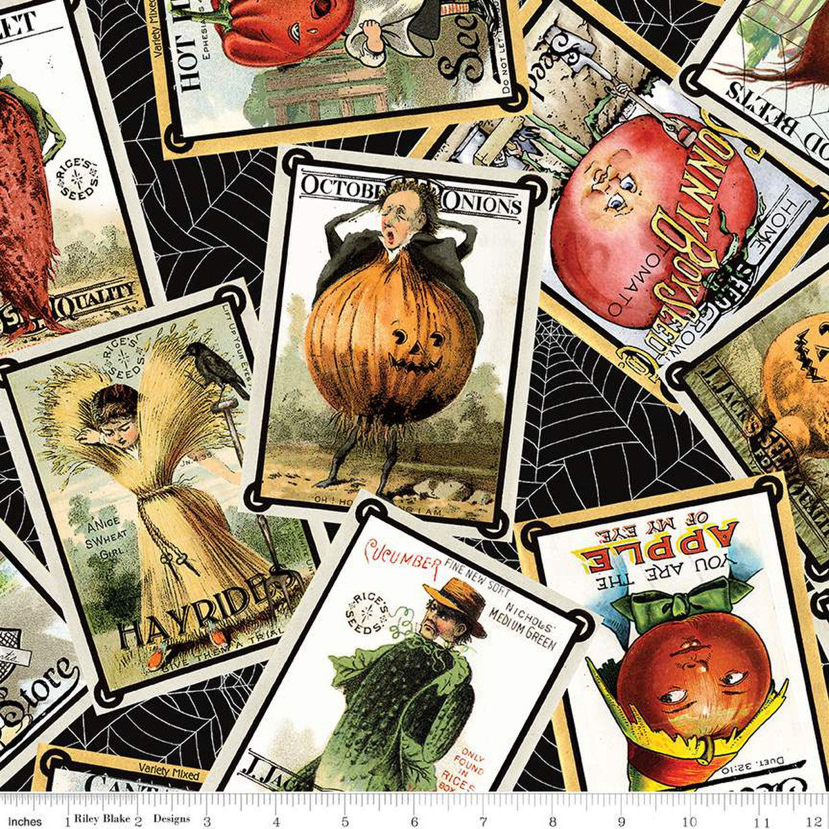 Pumpkin Patch Seed Packs Toss Black Yardage by J Wecker Frisch | CD14579 BLACK