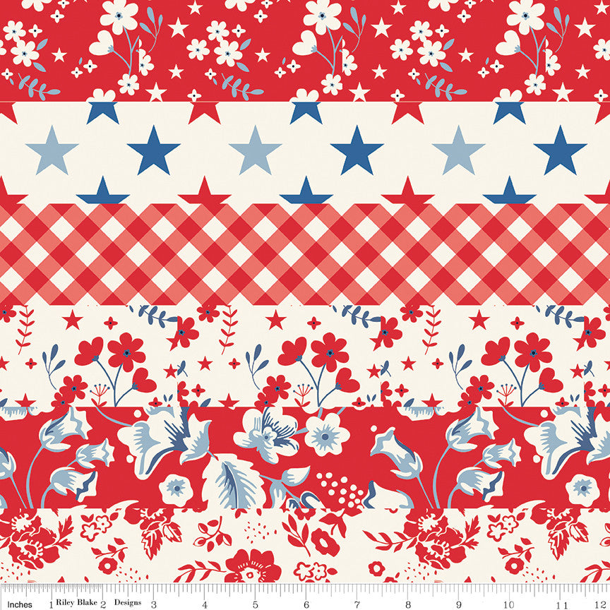 Freedom Garden Cheater Print Red Yardage by My Mind's Eye for Riley Blake Designs | C15626-RED