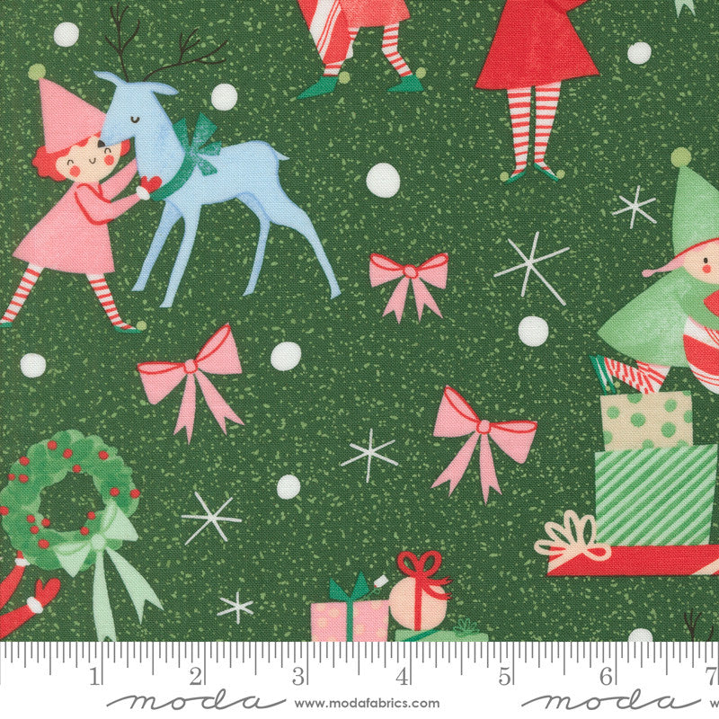 Tiny Christmas Elves Pine Yardage by Lizzy House for Moda Fabrics | 37131 19
