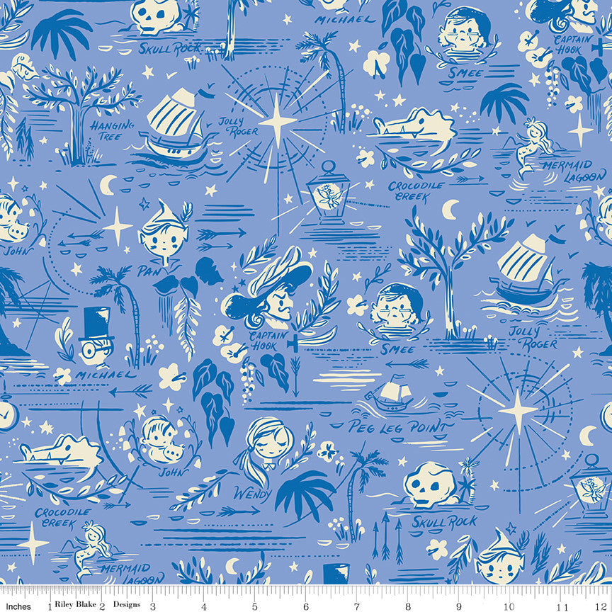 Forever Neverland Neverland Map Periwinkle Yardage by Jill Howarth for Riley Blake Designs | C15902-PERIWINKLE