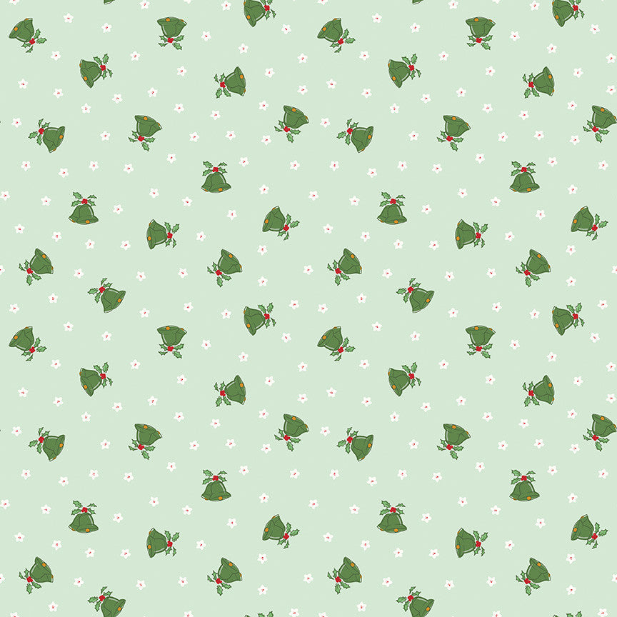Mistletoe & Holly Mistle Scattered Bells Hint of Mint Yardage by Beverly McCullough for Riley Blake Designs | C16404-HINTOFMINT