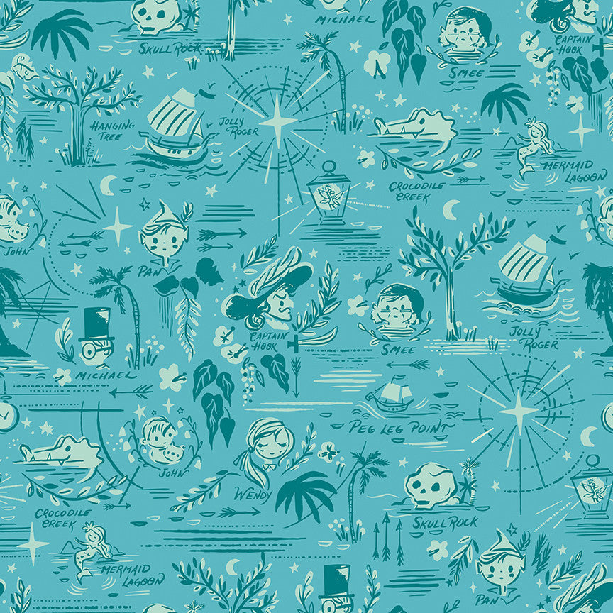 Forever Neverland Neverland Map Lagoon Yardage by Jill Howarth for Riley Blake Designs | C15902-PEACOCK