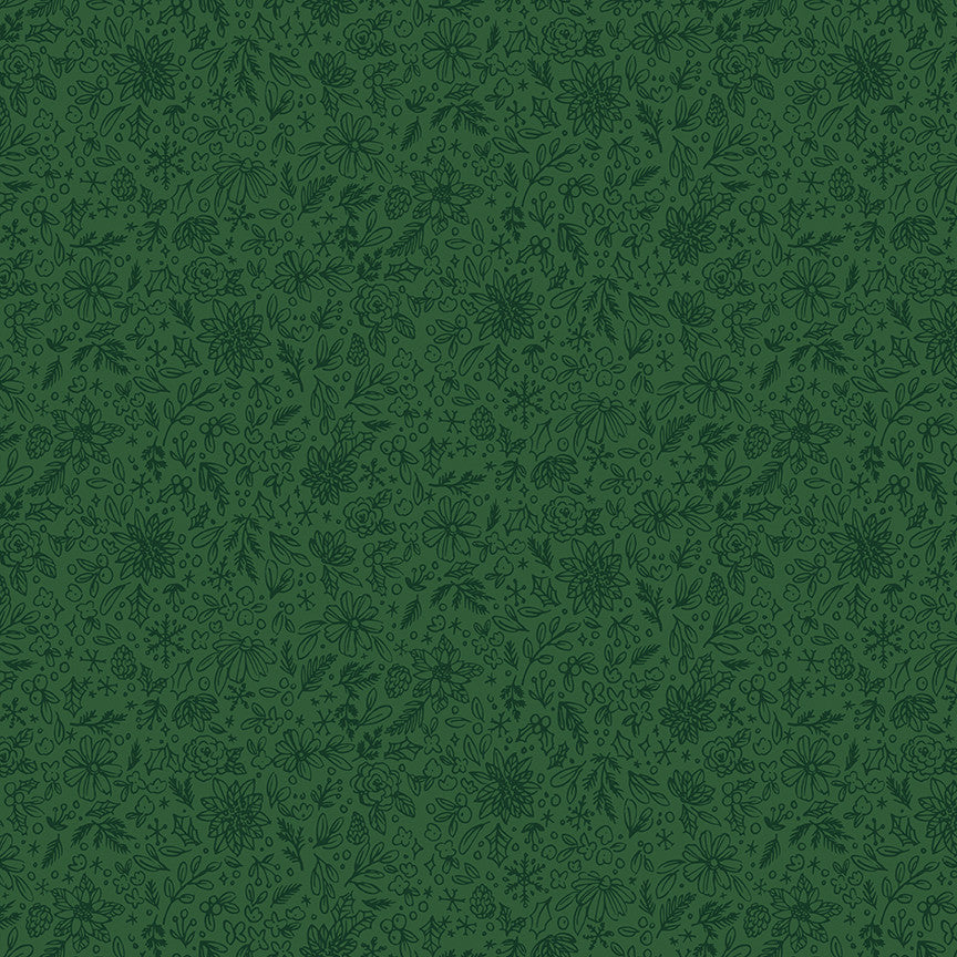 Charming Christmas Floral Outline Green Yardage by Kelsey Carlson for Riley Blake Designs | C16354-GREEN