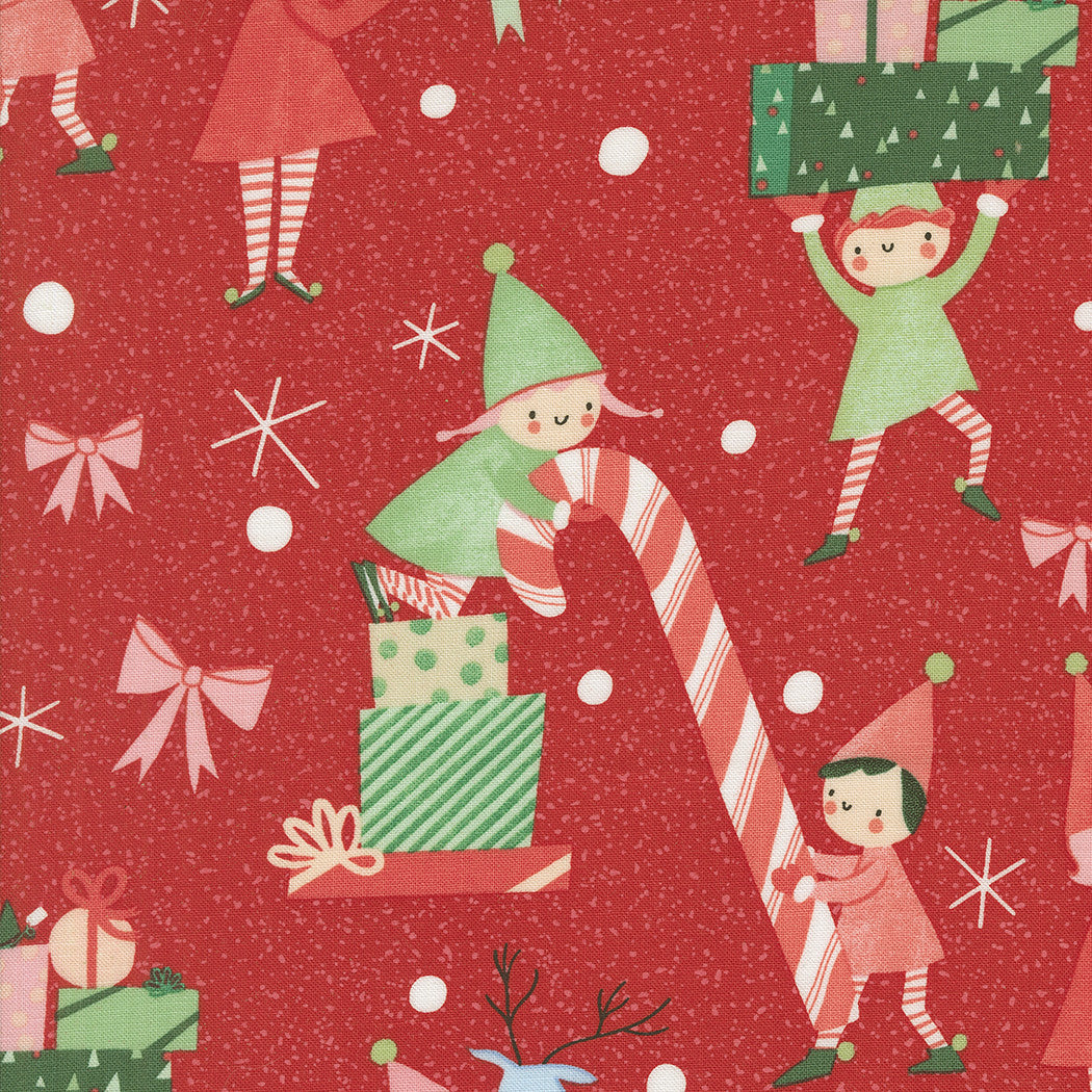 Tiny Christmas Elves Christmas Red Yardage by Lizzy House for Moda Fabrics | 37131 12