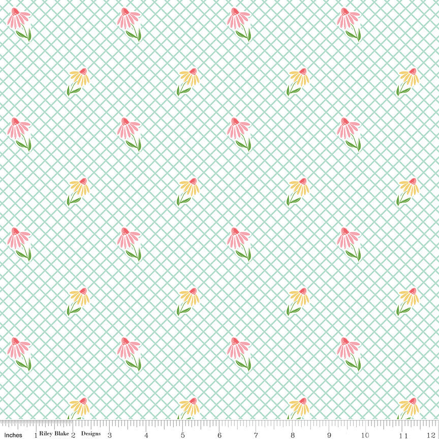 Summer Skies and Fireflies Cone Flowers White Yardage by Gracey Larson for Riley Blake Designs | C16372-WHITE