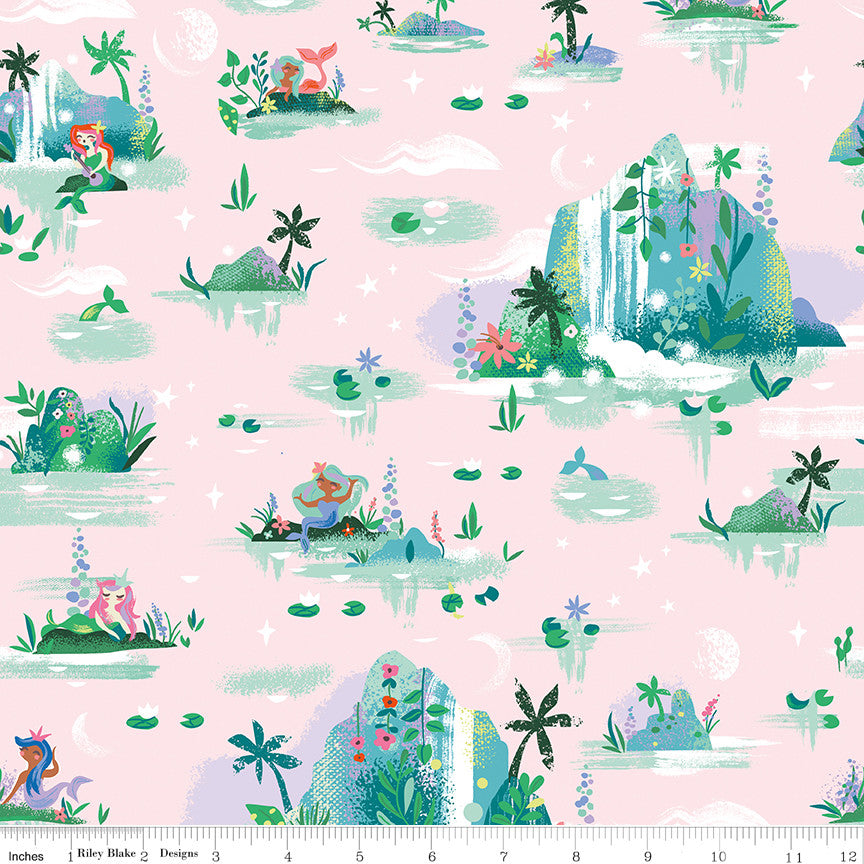 Forever Neverland Mermaid Lagoon Pink Yardage by Jill Howarth for Riley Blake Designs | C15901-PINK