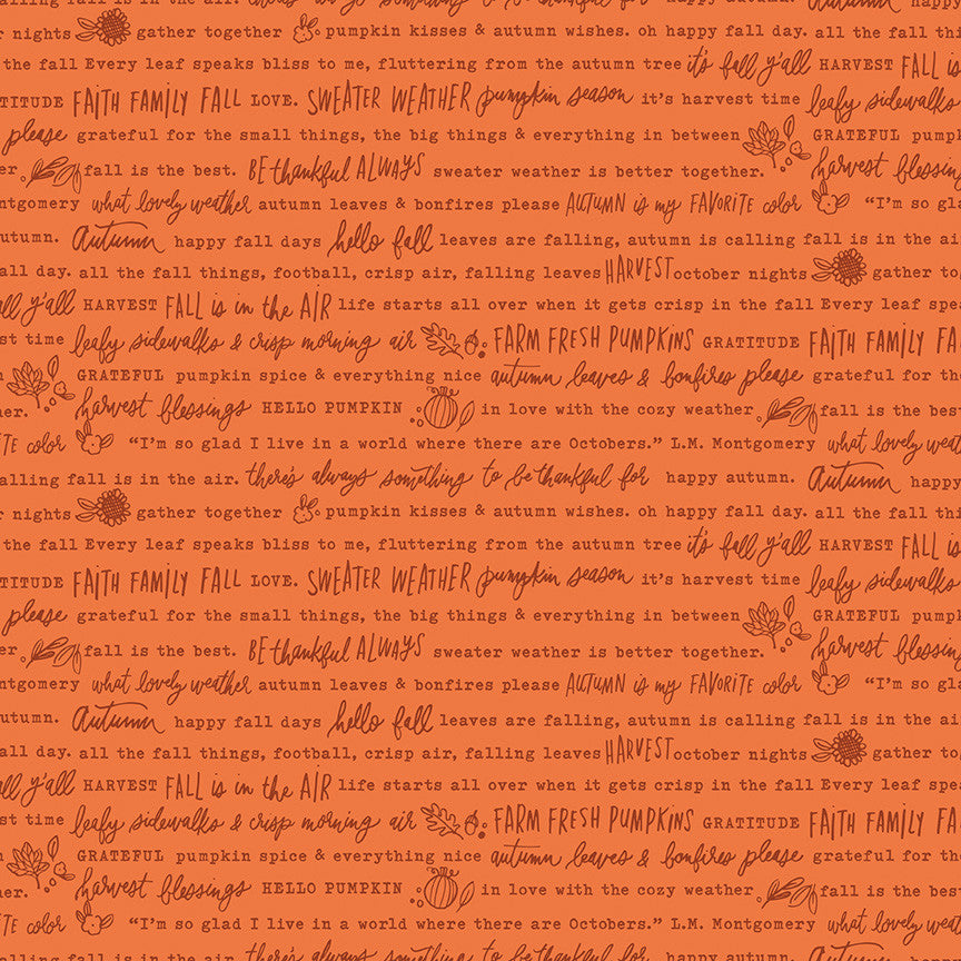Happy Fall Days Autumn Words Orange Yardage by Kelsey Carlson for Riley Blake Design | C16342-ORANGE