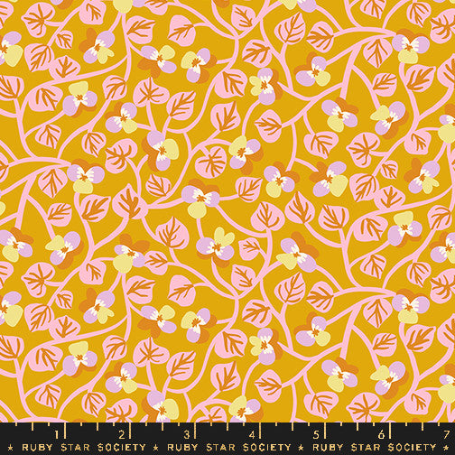 Bird Is The Word Pansy Goldenrod Yardage by Kimberly Kight of Ruby Star Society | RS3079 13
