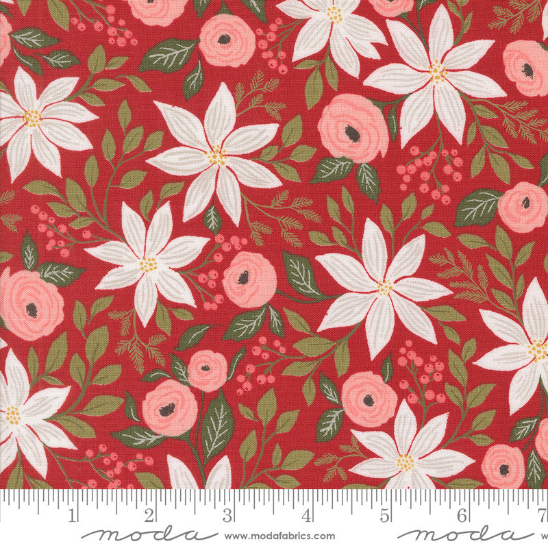 Berry And Pine Poinsettia Party Cranberry Yardage by Lella Boutique for Moda Fabrics | 5240 14