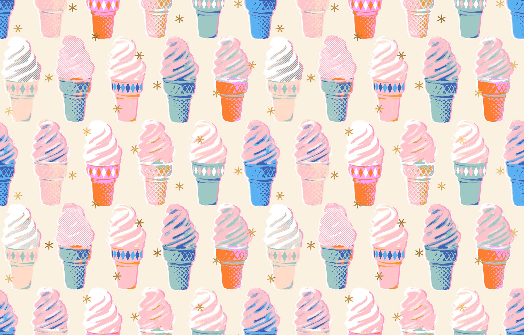 Best Day Ever Ice Cream Metallic Natural Yardage by Melody Miller for Ruby Star Society | RS0105 11M