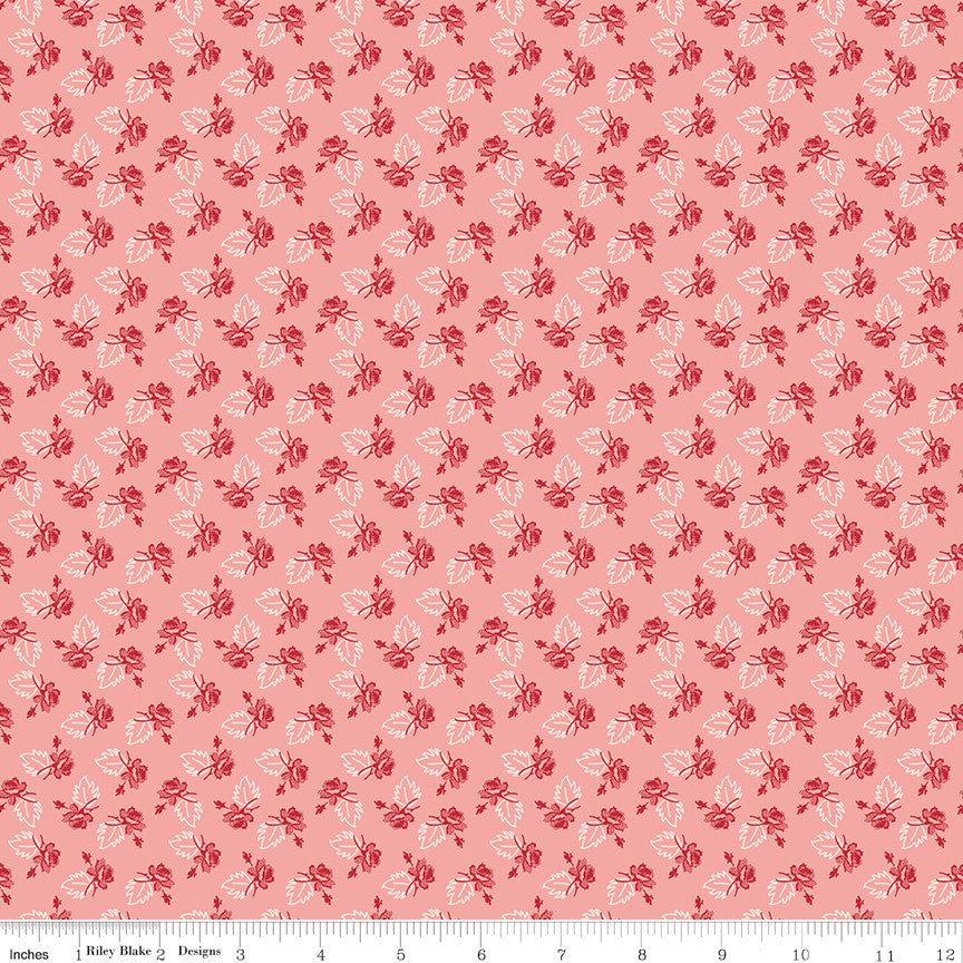 Piece & Plenty Rose Coral Yardage by Lori Holt of Bee in my Bonnet for Riley Blake Designs | C15881-CORAL