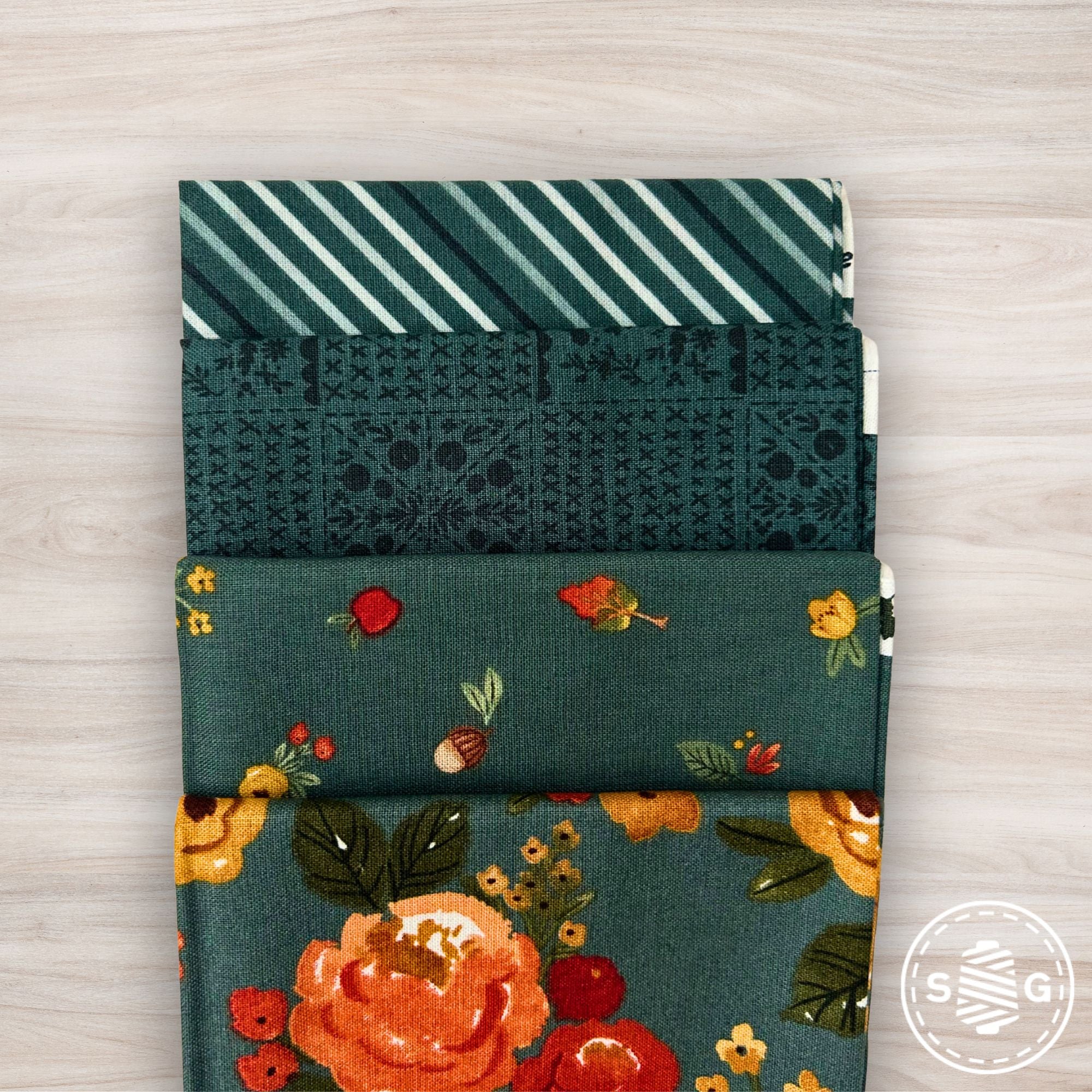 Happy Fall Days Custom Fat Quarter Bundle Teal by Kelsey Carlson for Riley Blake Design | 4 Precut Fat Quarters