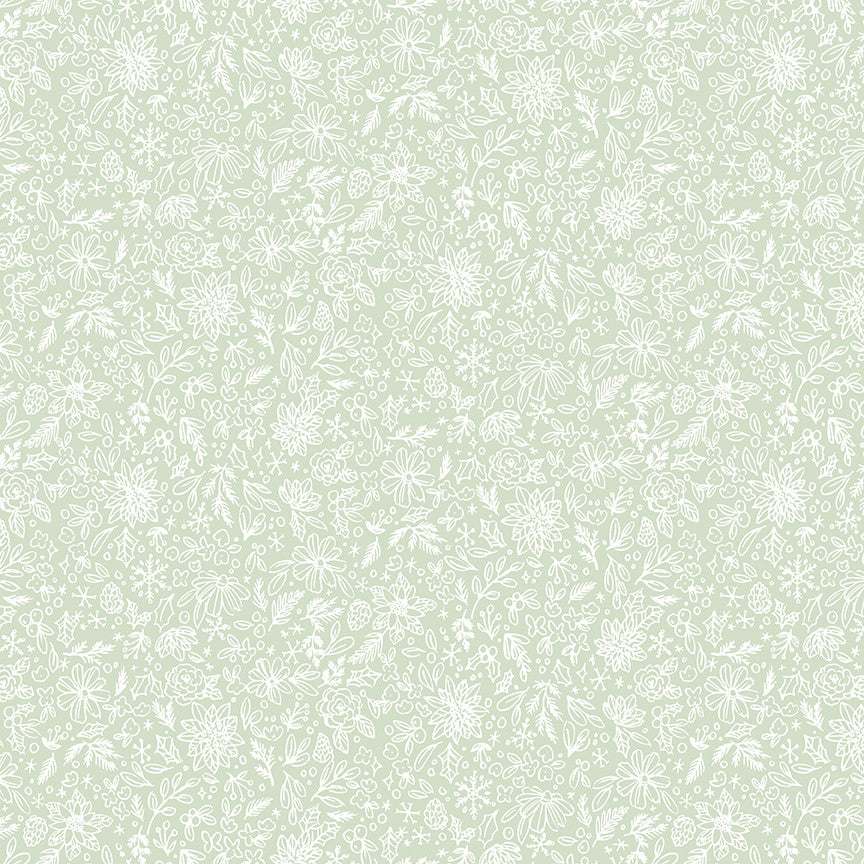 Charming Christmas Floral Outline Mint Yardage by Kelsey Carlson for Riley Blake Designs | C16354-MINT