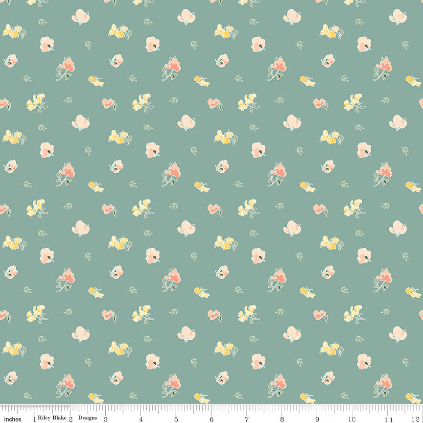 New Beginnings Sweet Peas Teal Yardage by Sandy Gervais for Riley Blake Designs | C15752-Teal