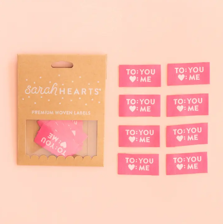 Sarah Heart To You Love Me Sewing Woven Clothing Quilt Label Tags | 8 labels per Bag