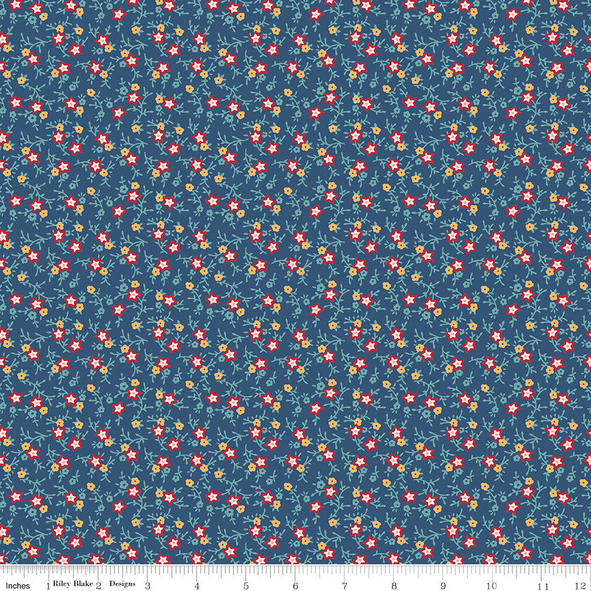 Americana July Dark Denim Yardage by Lori Holt of Bee in My Bonnet for | 5 Yard Backing | C16094-DKDENIM