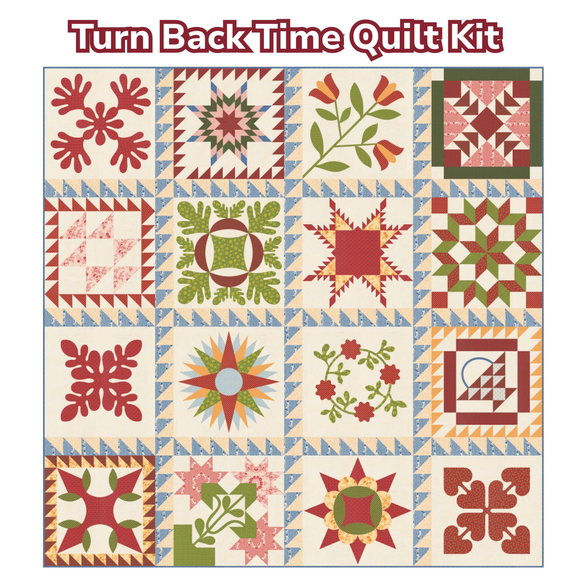 Turn Back Time Custom Quilt Kit With Sallys Stitches by Betsy Chutchian | An Heirloom Sampler | Quilt Size 81" x 81"