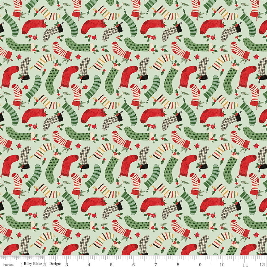 Charming Christmas Stockings Mint Yardage by Kelsey Carlson for Riley Blake Designs | C16353-MINT