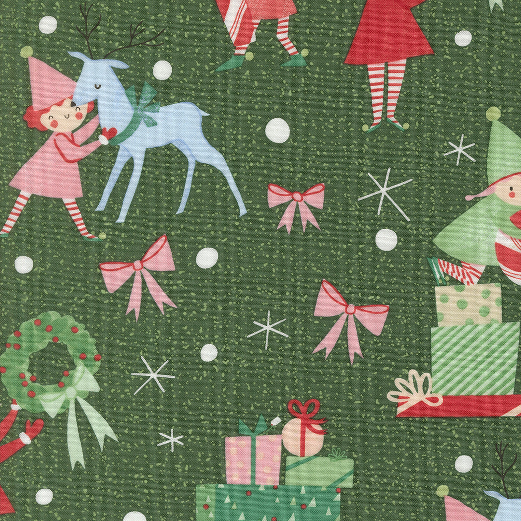 Tiny Christmas Elves Pine Yardage by Lizzy House for Moda Fabrics | 37131 19