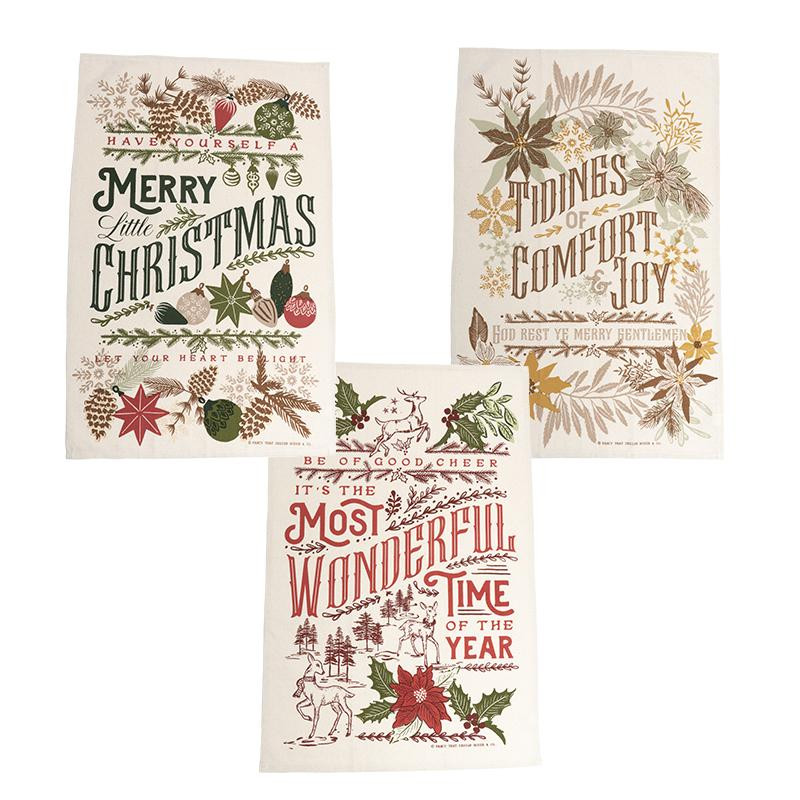 Old World Yuletide Tea Towels by Fancy That Design House | Christmas Tea Towels | Set of 3