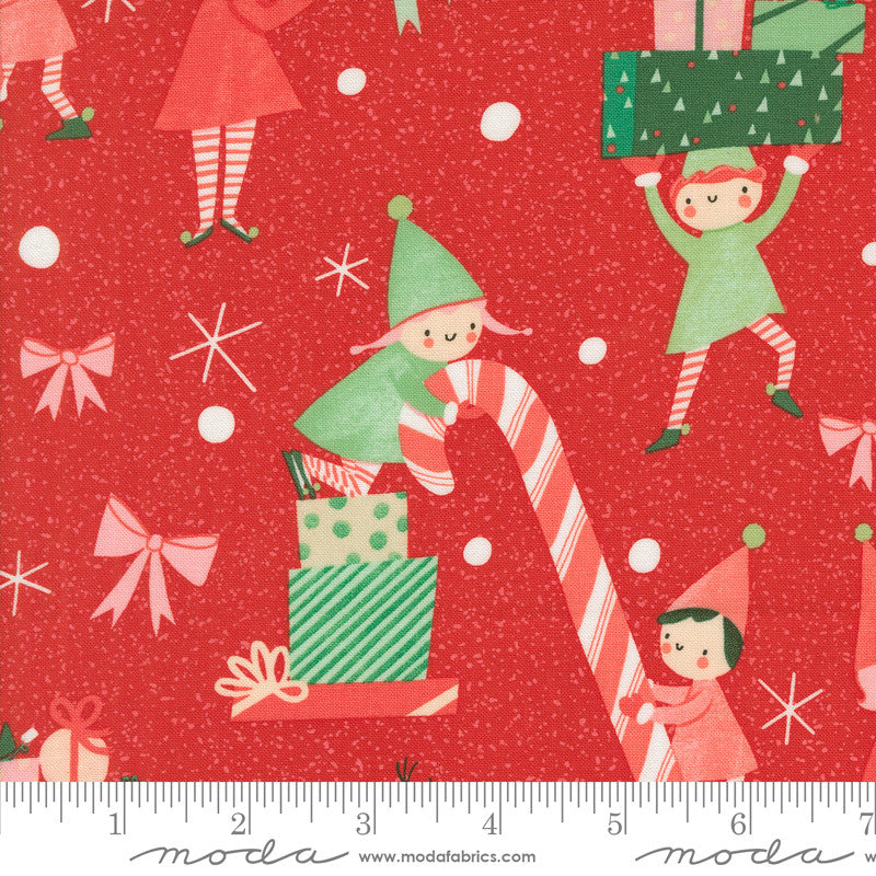 Tiny Christmas Elves Christmas Red Yardage by Lizzy House for Moda Fabrics | 37131 12