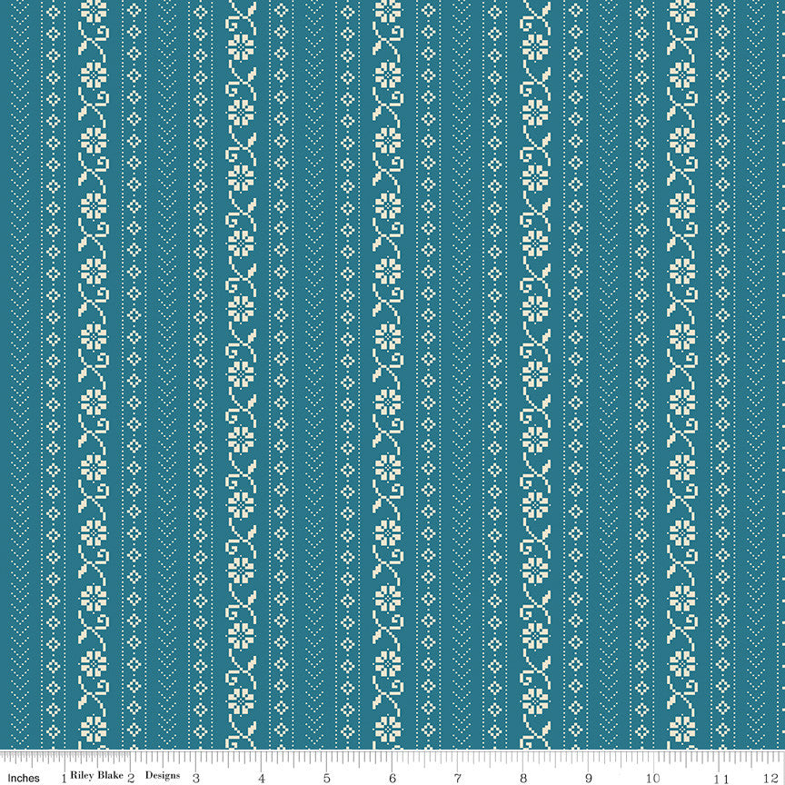 First Blooms Cross Stitch Denim Yardage by Heather Peterson for Riley Blake Designs | C16325-DENIM