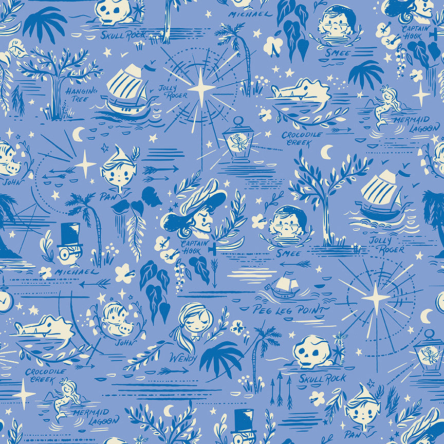 Forever Neverland Neverland Map Periwinkle Yardage by Jill Howarth for Riley Blake Designs | C15902-PERIWINKLE