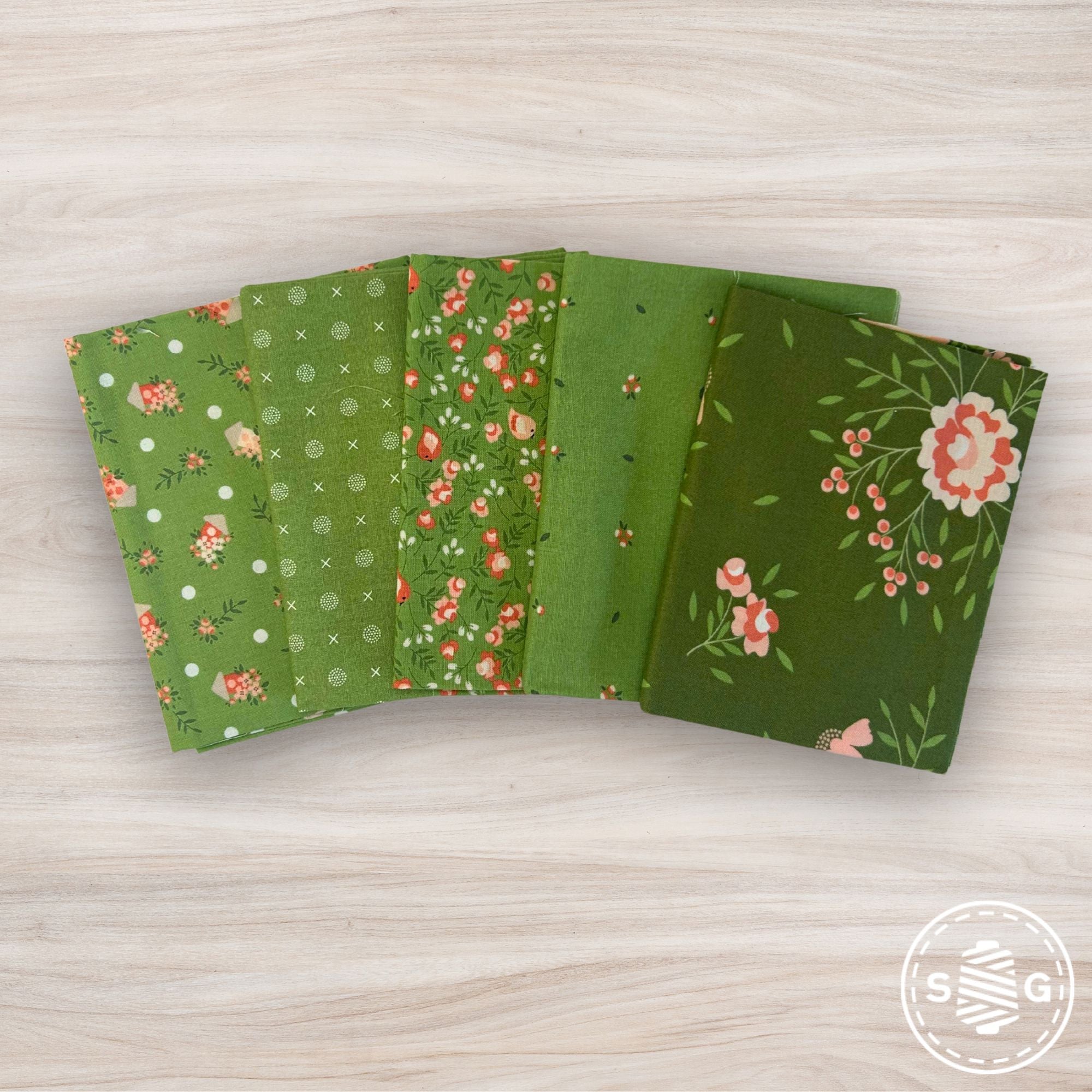 Abloom Custom Fat Quarter Bundle Green by Corey Yoder for Moda Fabrics | 5 Fat Quarters